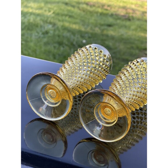 4‎ L.E. Smith Hobnail 8oz Glasses Footed Pedestal Wine Parfait Yellow Gold Amber - Picture 9 of 13
